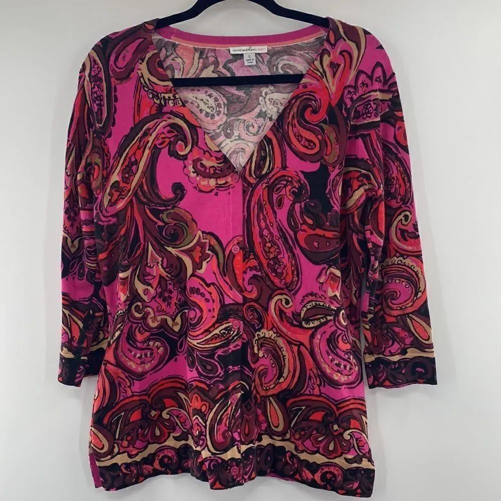 3For$20 Isaac Mizrahi LIVE Paisley Pink Cardigan size small